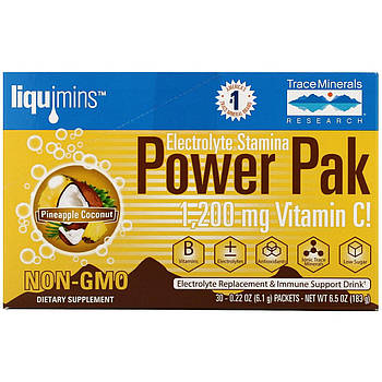Trace Minerals Research, Electrolyte Stamina, Power Pak, Pineapple Coconut, 1200 mg, 30 Packets, 0.22 oz (6.1
