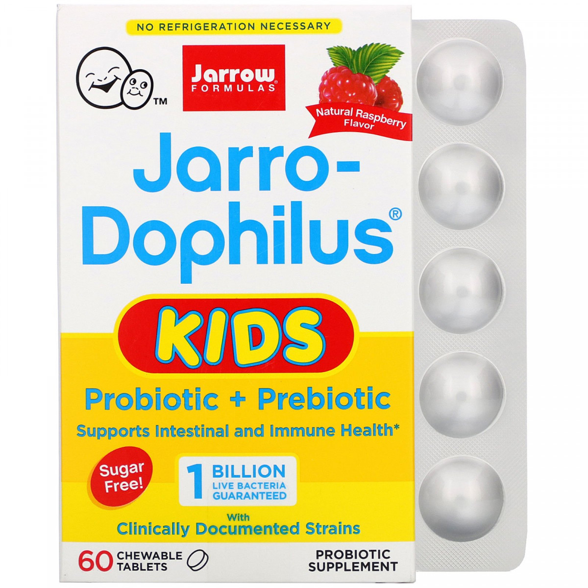Дитячі пробіотик + пребіотик, без цукру, зі смаком малини, Jarro-Dophilus Kids, Probiotic + Prebiotic, Sugar