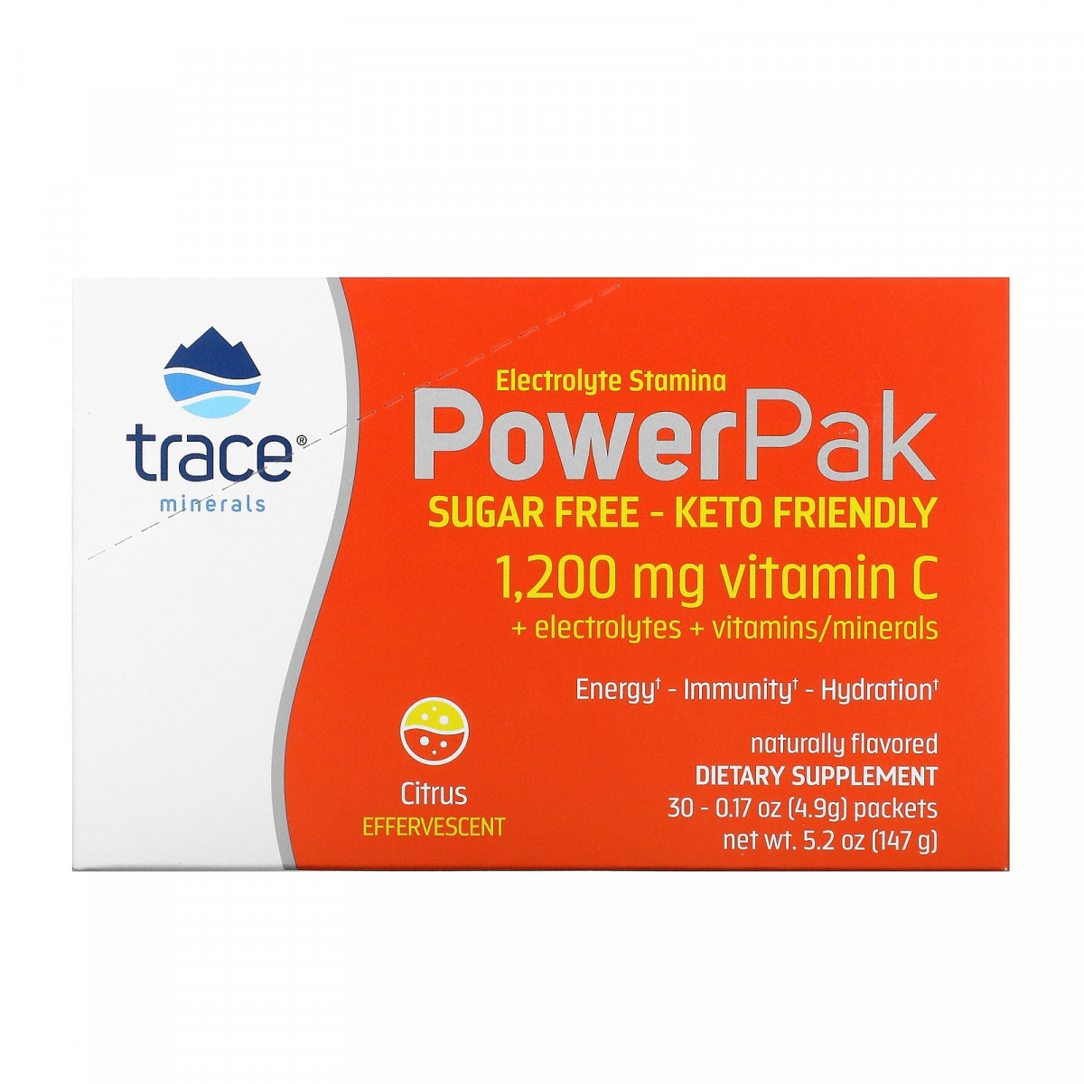 Електроліт витривалості, без цукру, цитрусові, Electrolyte Stamina PowerPak, Sugar Free, Citrus, Trace BX939