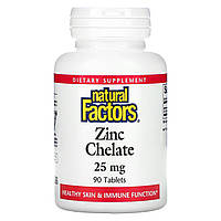 Хелатный цинк, Zinc Chelate, Natural Factors, 25 мг, 90 таблеток