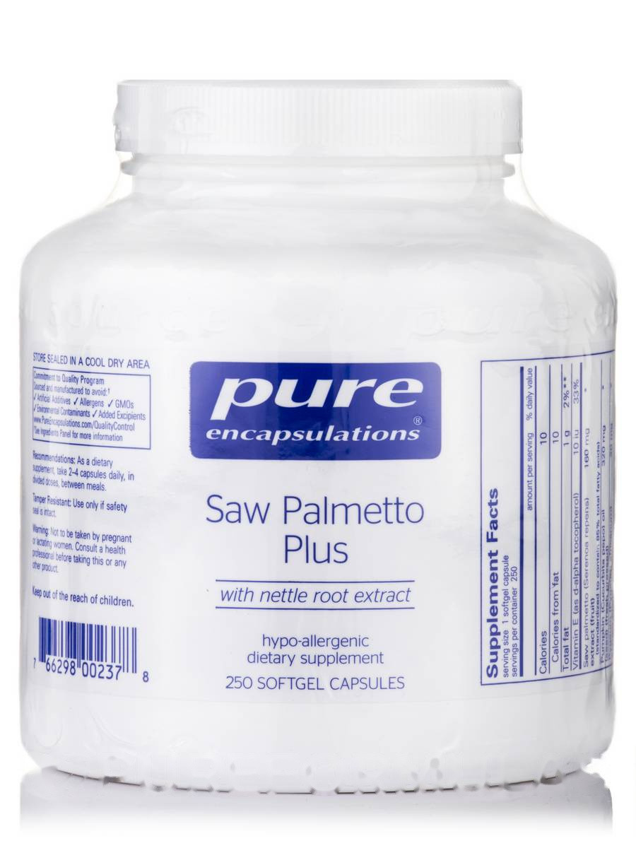 Сев Пальметo Плюс з екстрактом кореня кропиви, Saw Palmetto Plus with Nettle Root Extract, 250 капсул, Pure BX
