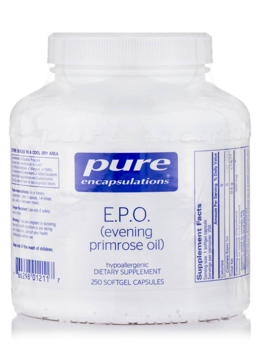 Е.П.В (олія примули), E.P.O. (Evening Primrose Oil), Pure Encapsulations, 250 капсул BX288