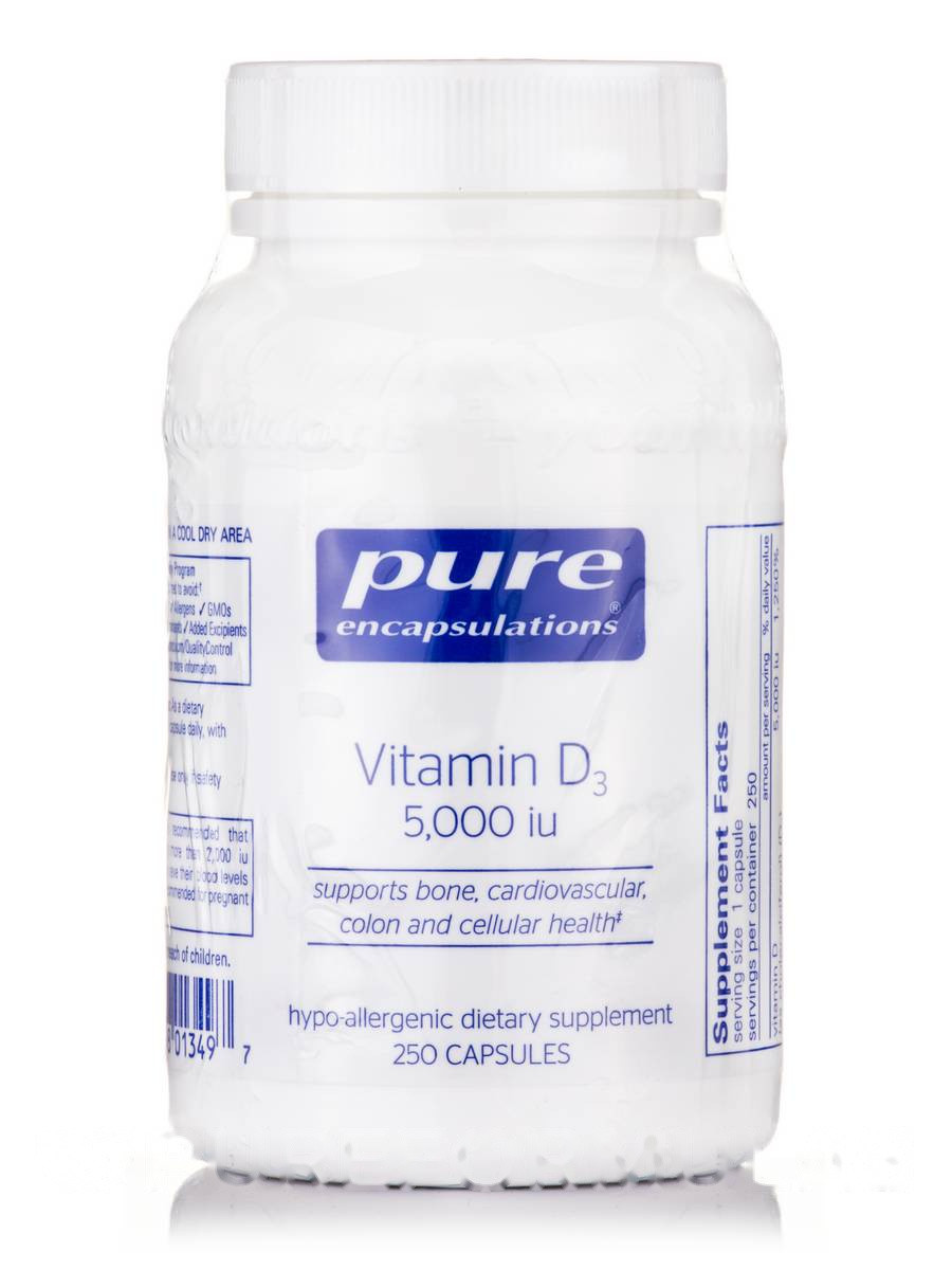 Вітамін D3 5, 000 IU, Vitamin D3 5 000 IU, Pure Encapsulations, 250 капсул BX291