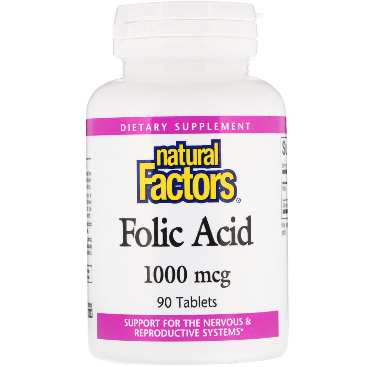 Фолієва кислота, Natural Factors, 1000 мкг, 90 таблеток BX388