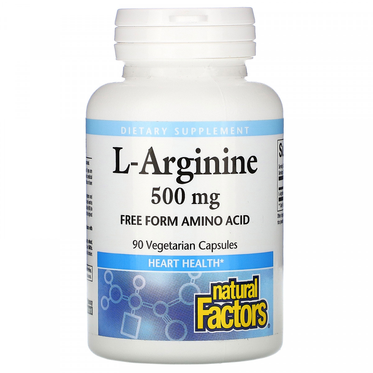 L-аргінін, L-Arginine, Natural Factors, 500 мг, 90 вегетаріанських капсул BX396