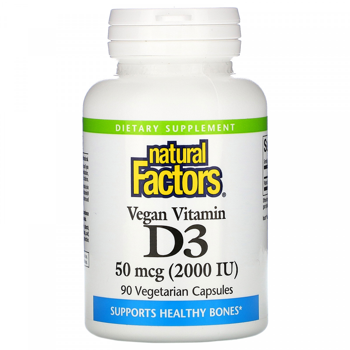 Веганський вітамін Д3, Vegan Vitamin D3, Natural Factors, 50 мкг (2000 МО), 90 вегетаріанських капсул BX397