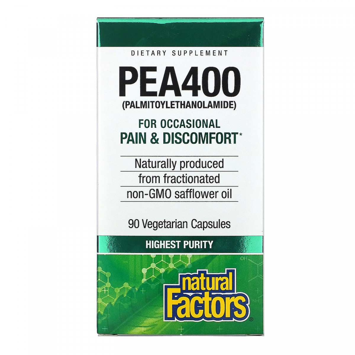 Пальмітоілетаноламід (PEA), PEA 400, Natural Factors, 400 мг, 90 вегетаріанських капсул BX402
