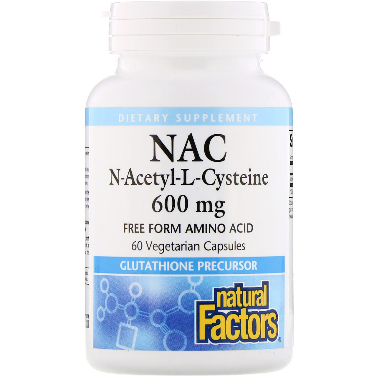 Natural Factors, NAC, N-ацетил-L-цистеїн, 600 мг, 60 вегетаріанських капсул BX821