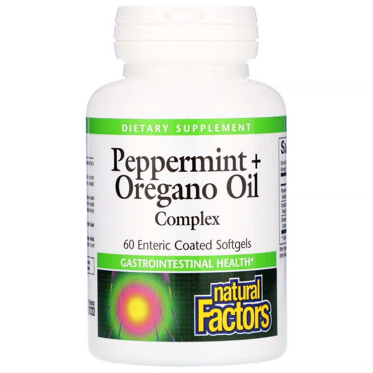 Олія м'яти та орегано, Peppermint + Oregano Oil, Natural Factors, 60 капсул BX830