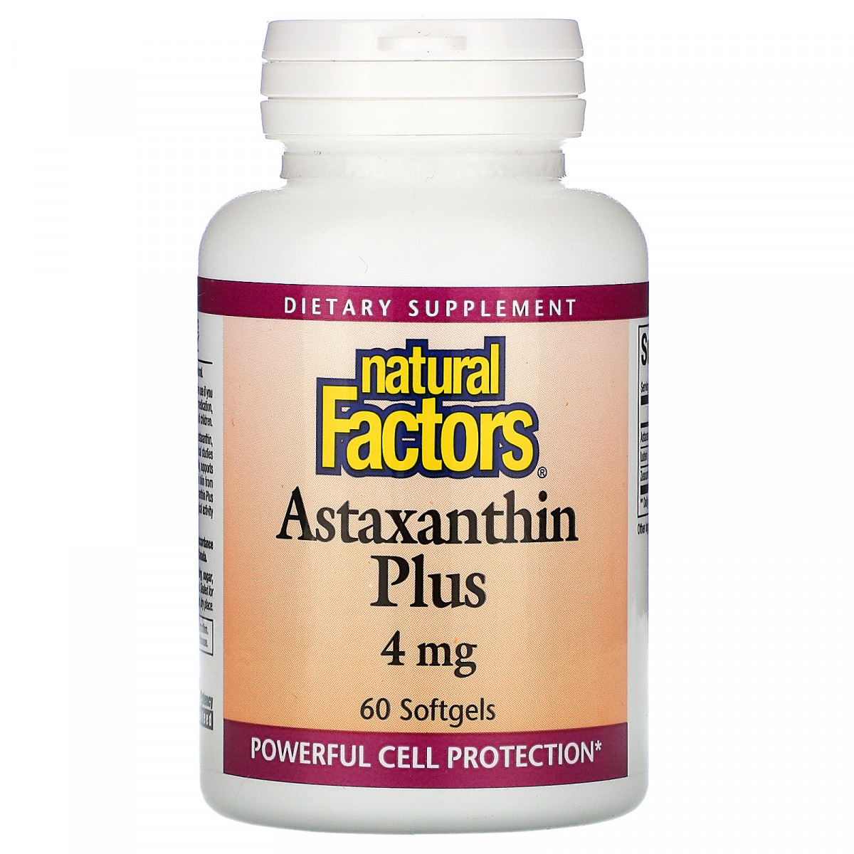 Астаксантин +, Astaxanthin Plus, Natural Factors, 4 мг, 60 м'яких капсул BX852