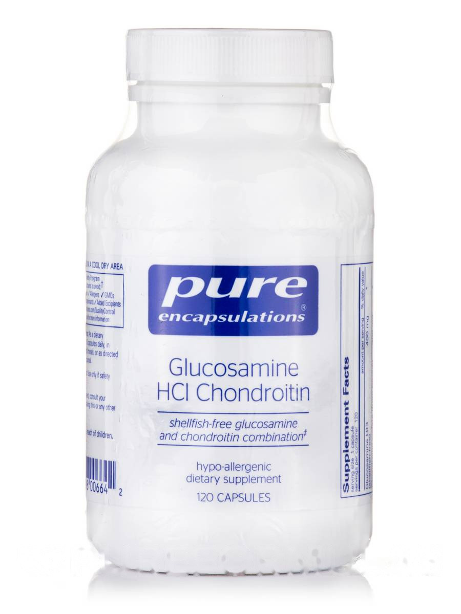 Глюкозамін HCl + хондроїтин, Glucosamine HCl + Chondroitin, Pure Encapsulations, 120 капсул BX583, фото 1