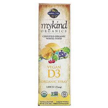 Garden of Life, Kind Organics, Веганський D3, ванільний спрей, 2 унції (60 мл) BX436