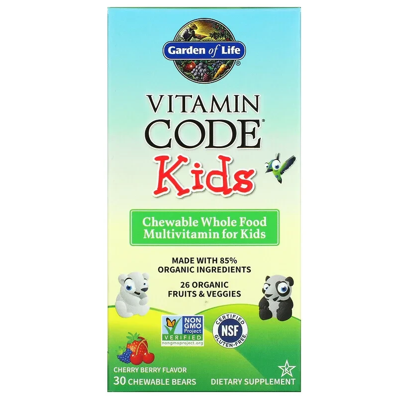 Garden of Life, Vitamin Code, жувальні цільнохарчові мультивітаміни для дітей, зі смаком вишні, 30 жувальних таблеток у формі ведм