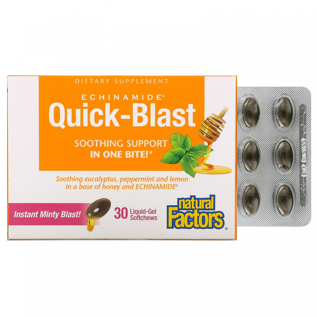 Ехінацея, Quick-Blast, Instant Minty Blast, Natural Factors, 30 рідких гелевих м'яких капсул BX796