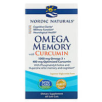Nordic Naturals, "Омега-память", пищевая добавка с омега-3 и куркумином, 975 мг, 60 мягких желатиновых капсул