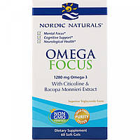 Омега для памяти и когнитивных функций, Omega Focus, Nordic Naturals, 1280 мг, 60 мягких капсул