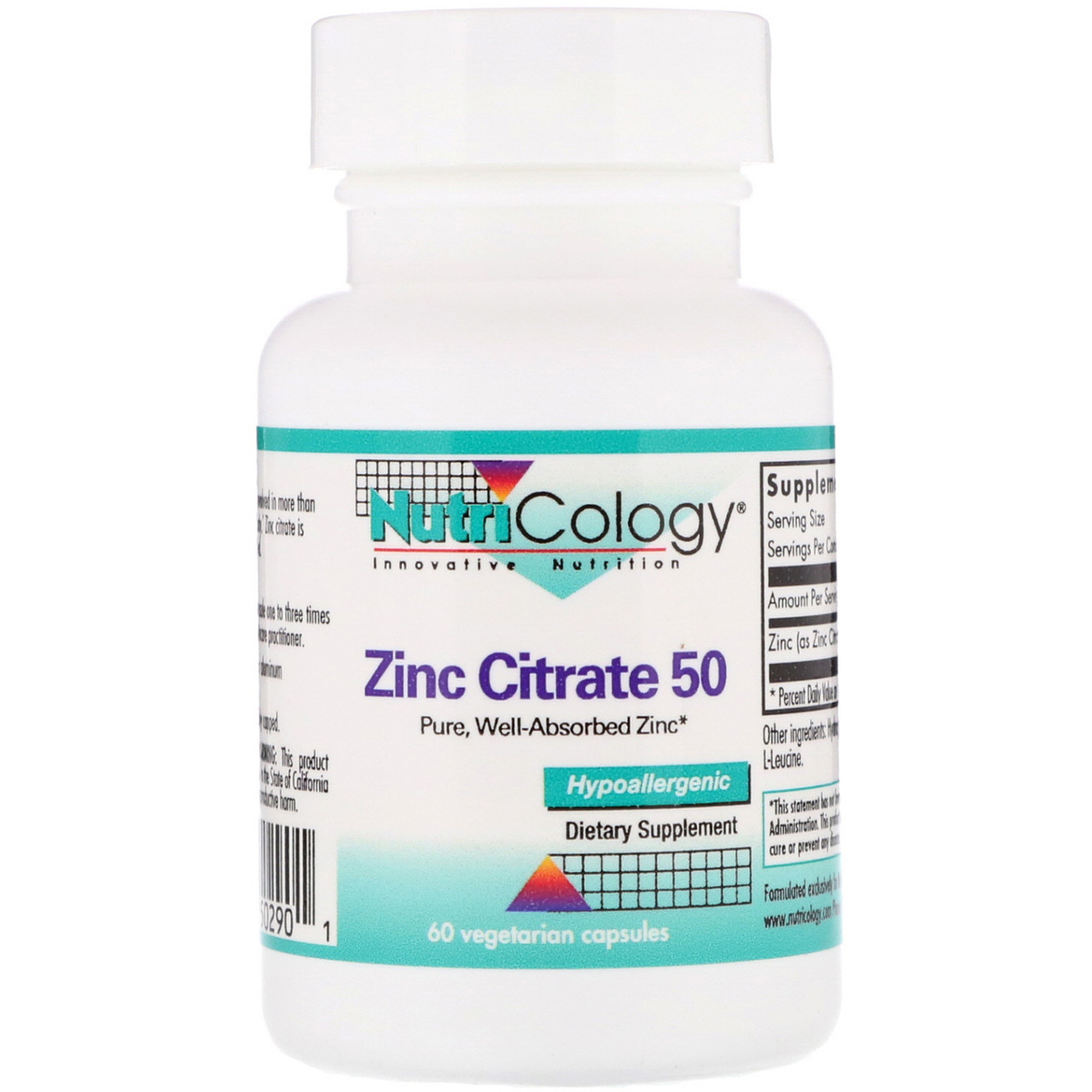 Цинк Цитрат, Zinc Citrate 50, Nutricology, 50 мг, 60 капсул BX999