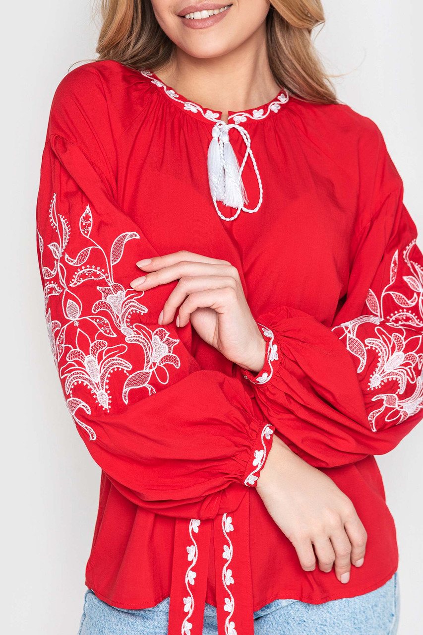 Вишиванка жіноча зі штапелю з довгим рукавом "Гармонія" червоний