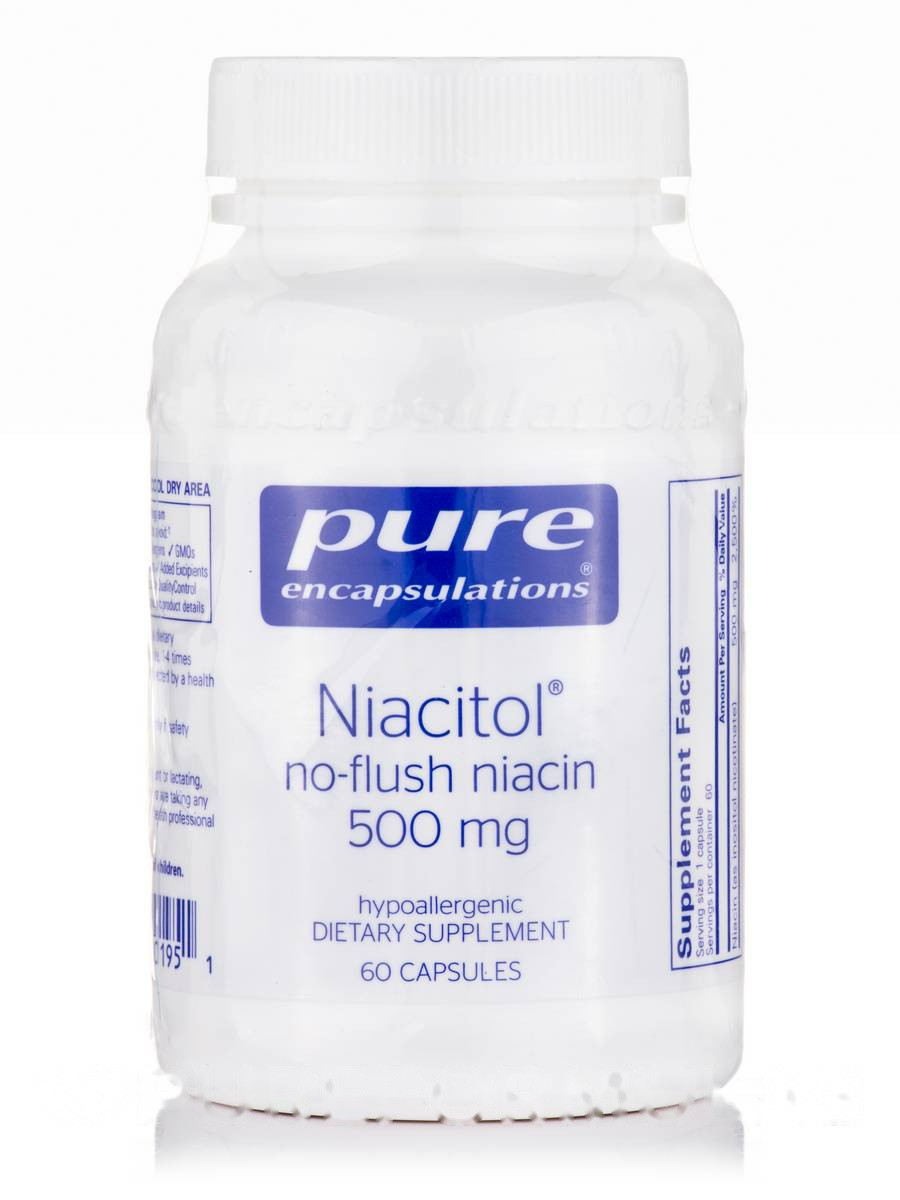 Нікіктол (Без флешніацину) Niacitol (No-Flush Niacin), Pure Encapsulations, 500 мг 60 капсул BX132