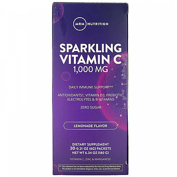 Вітамін С, лимонад, Sparkling Vitamin C, Lemonade, MRM, 1000 мг, 30 пакетів по 0,21 унції (6 г) BX014