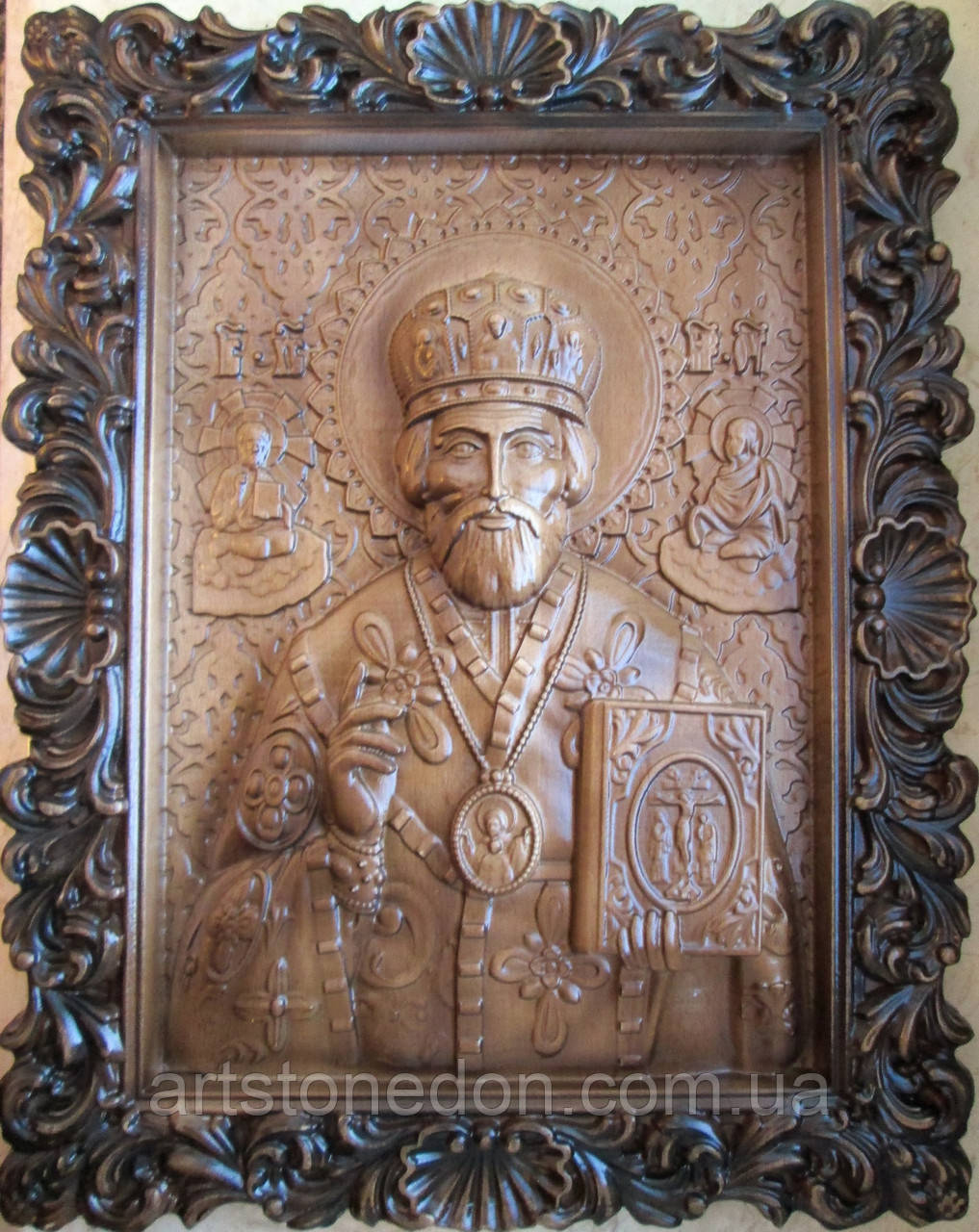 Ікони з дерева. Ікона різьблена Миколая Чудотворця з буку, фото 1