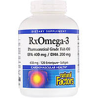 Омега 3, Rx Omega-3, ЭПК- 400 мг / ДГК-200 мг, Natural Factors, 120 кап.