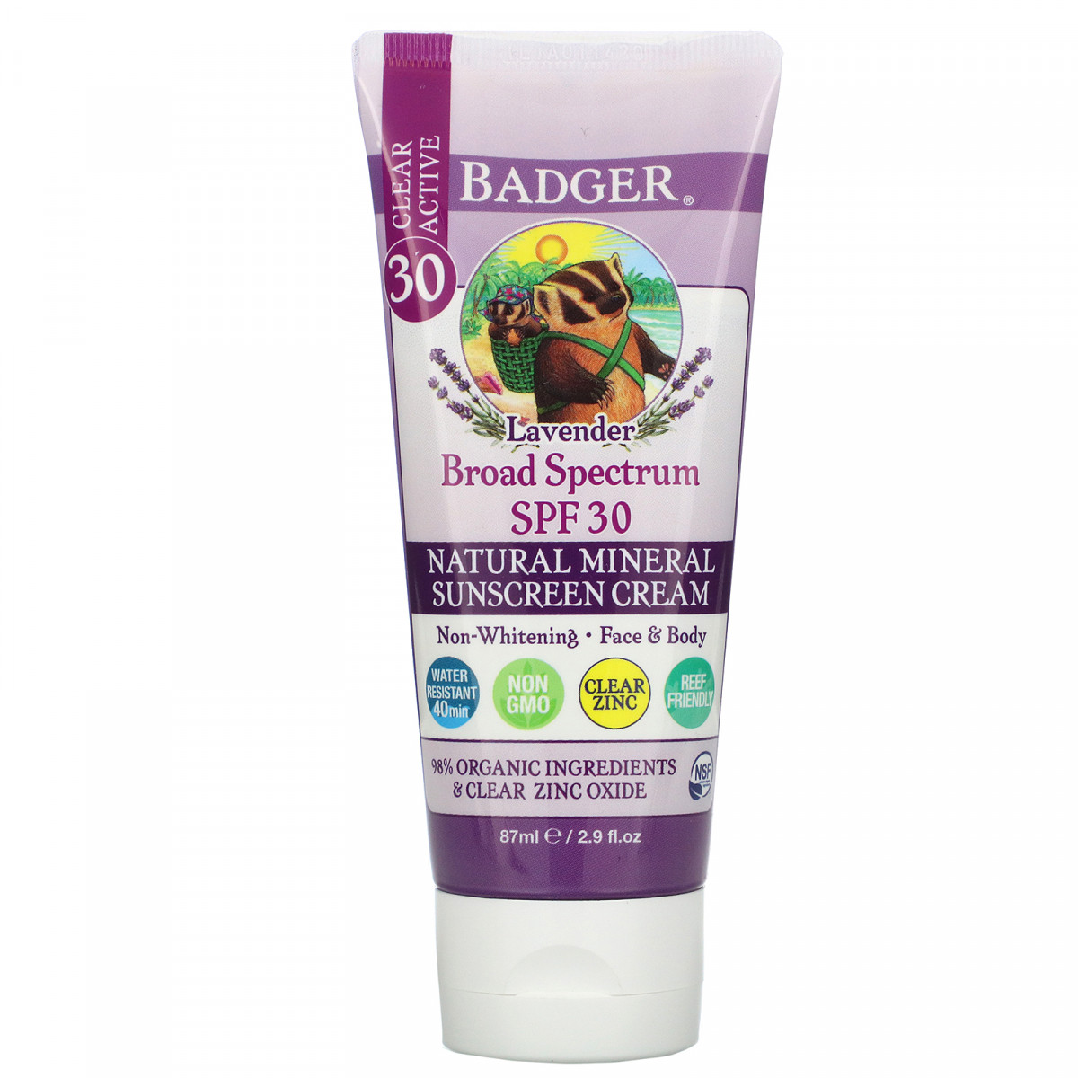 Натуральний мінеральний сонцезахисний крем, SPF 30, лаванда, Natural Mineral Sunscreen Cream, SPF 30, BX618, фото 1