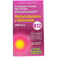 Natural Factors, BioCoenzymated, Methylcobalamin & Dibencozide, 3,000 mcg, 30 Chewable Tablets