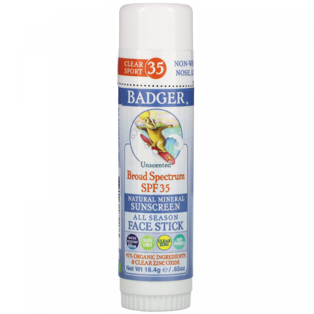 Натуральний мінеральний сонцезахисний стик для обличчя, SPF 35, без запаху, Natural Mineral Sunscreen Face BX619