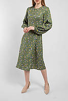 Платье женское котоновое в цветы миди хаки Modna KAZKA MKAZ6318-2