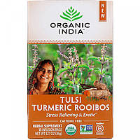 Чай Tulsi, куркума Rooibos, без кофеина, Tulsi Tea, Turmeric Rooibos, Caffeine-Free, Organic India, 18