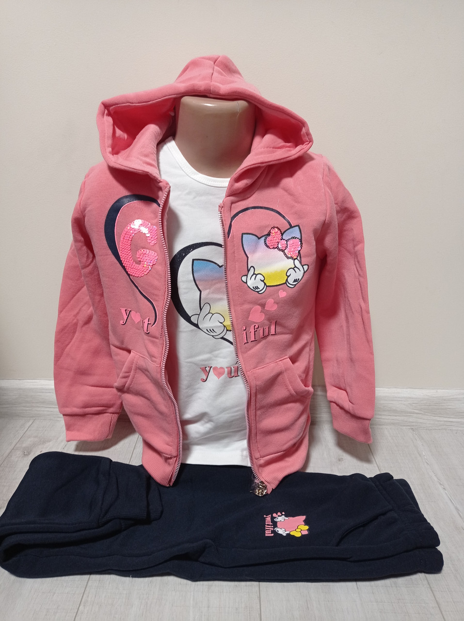 Дитячий спортивний костюм утеплений "Hello Kitty" для дівчинки Угорщина 2-5 років кофта з лонгслівом і штанами