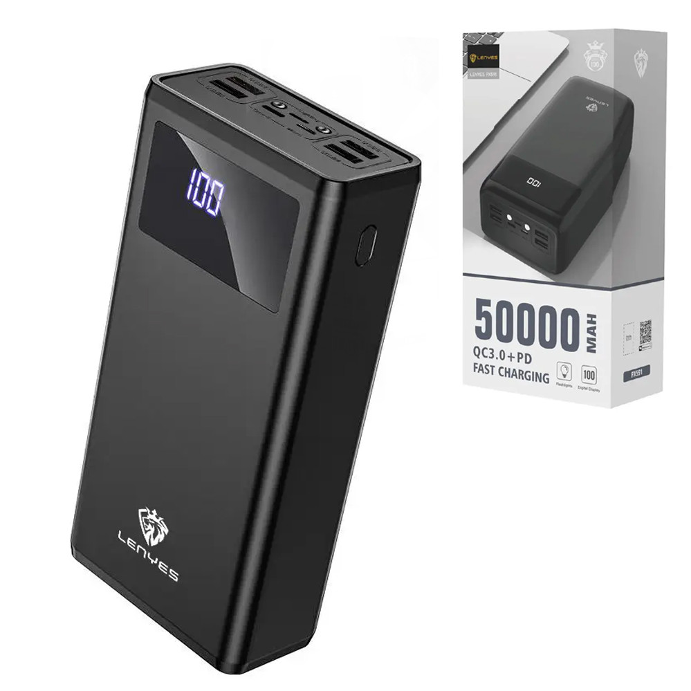 Power bank 50000 mAh LENYES Повербанк зарядка для телефону швидкий зарядний пристрій 4 USB Type-C Lightning