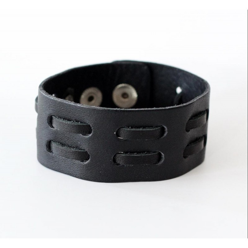 Браслет-манжета вузький чоловічий плетений із натуральної шкіри ручної роботи, фото 1