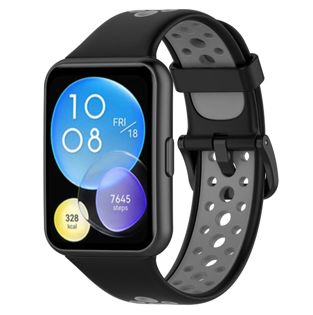 Силіконовий ремінець Primolux Perfor Classic для смарт-годинника Huawei Watch Fit 2- Black&Grey, фото 1