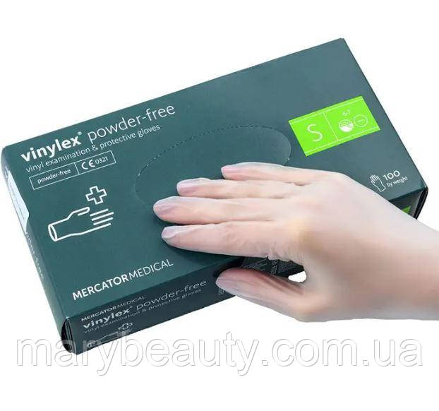 Рукавички вінілові MERCATOR Vinylex Powder-Free неопудрені, розмір S, 100 шт, фото 1
