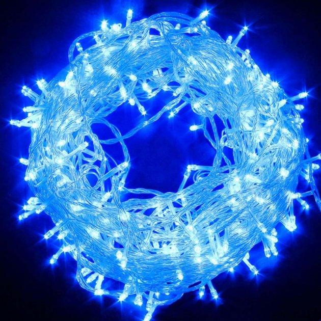 Світлодіодна лінійна гірлянда нитка 100 LED 7 м прозорий шнур круглі лампочки від мережі синій