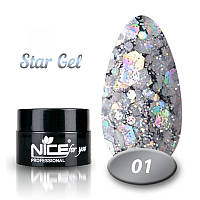 Star Gel Nice for you 01 серебряные хлопья 5 г