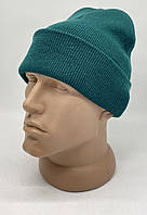 Шапка зимняя с подворотом, цвет темно зеленый, шапка зеленая, шапка рабочая с подворотом, шапка вязаная