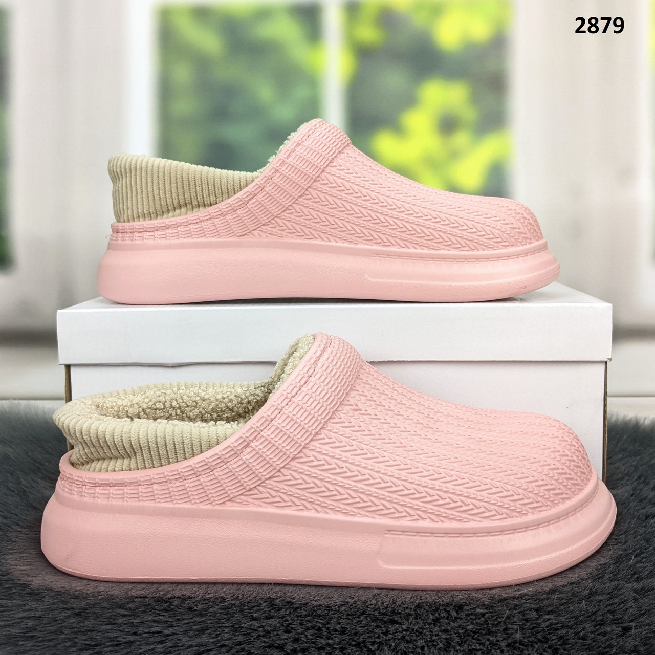 Калоші без задника сабо на хутрі жіночі Dago Style рожеві, фото 1