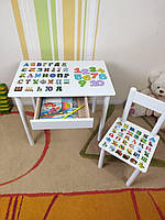 Дитячий столик і стільчик від виробника Україна Дерево та МДФ 2-7 років стіл і стілець Алфавіт Білий