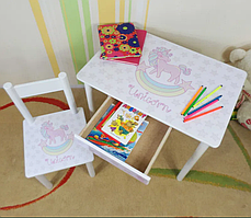 Дитячий столик і стільчик від виробника Україна Дерево та МДФ 2-7 років стіл і стілець Єдиноріг