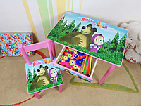 Дитячий столик і стільчик від виробника Україна Дерево та МДФ 2-7 років стіл і стілець Маша та Ведмідь