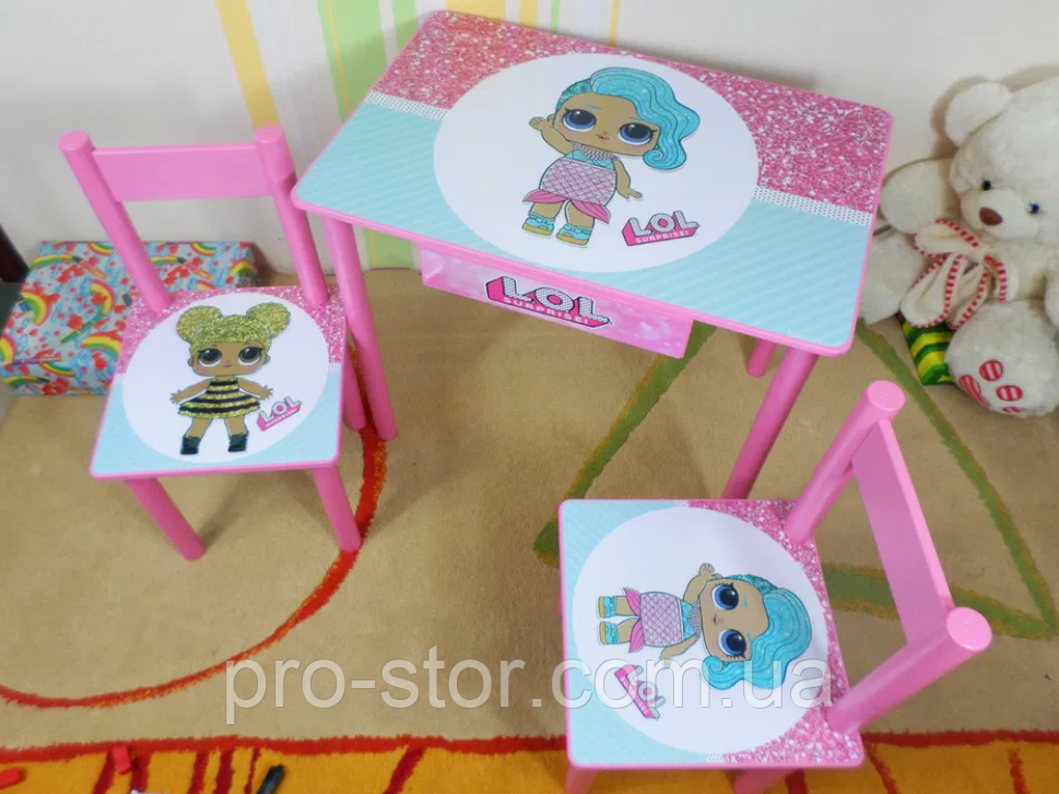 Детский столик и стульчик от производителя Украина Дерево и МДФ 2-7 лет стол и стул Кукла Лол - фото 1 - id-p1682774128