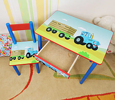 Дитячий столик і стільчик від виробника Дерево та МДФ 2-7 років стіл і стілець Синій Трактор Україна