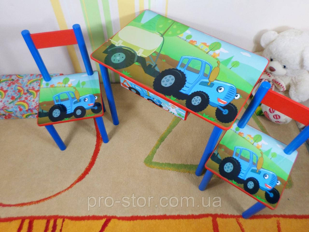 Дитячий столик і стільчик від виробника Україна Дерево та МДФ 2-7 років Синій Трактор стіл і стілець