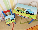 Дитячий столик і стільчик від виробника Україна Дерево та МДФ 2-7 років Синій Трактор стіл і стілець, фото 2