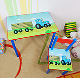 Дитячий столик і стільчик від виробника Україна Дерево та МДФ 2-7 років Синій Трактор стіл і стілець, фото 3
