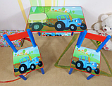 Дитячий столик і стільчик від виробника Україна Дерево та МДФ 2-7 років Синій Трактор стіл і стілець, фото 10