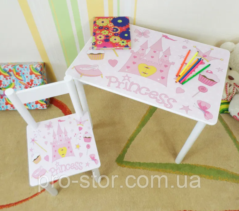 Дитячий столик і стільчик від виробника Україна Дерево та МДФ 2-7 років стіл і стілець Принцеса Замок